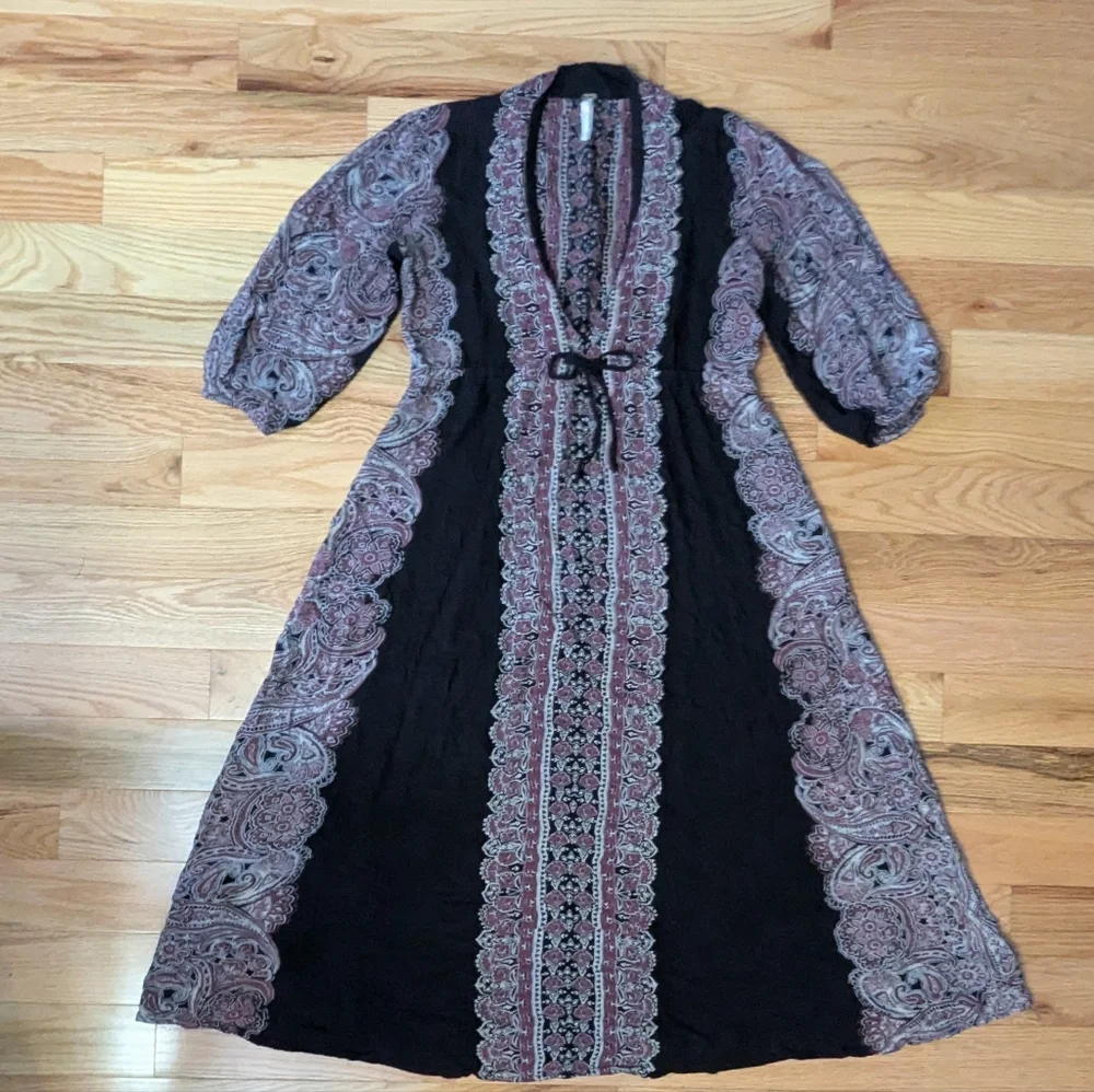 Free People Empire Waist Paisley Printed Boho Midi Dress Azalea Whimsigoth Fairy
